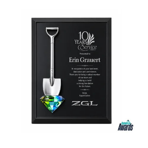 Ceremonial Shovel Crystal Plaque | Groundbreaking Recognition Trophy