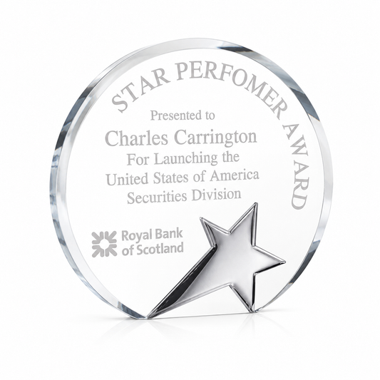 Circle Crystal Star Award with Blue Accent Base