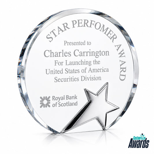 Circle Crystal Star  Custom Engraved Recognition Award with Blue Accent Base main 