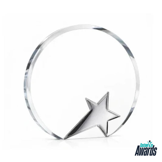 Circle Crystal Star  Custom Engraved Recognition Award with Blue Accent Base main 