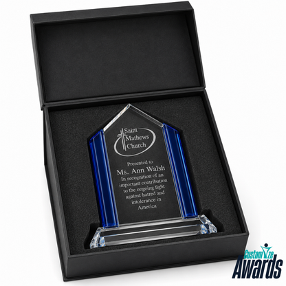 Cristal de reconnaissance gravé personnalisé Cool Blue Zenith | Trophée