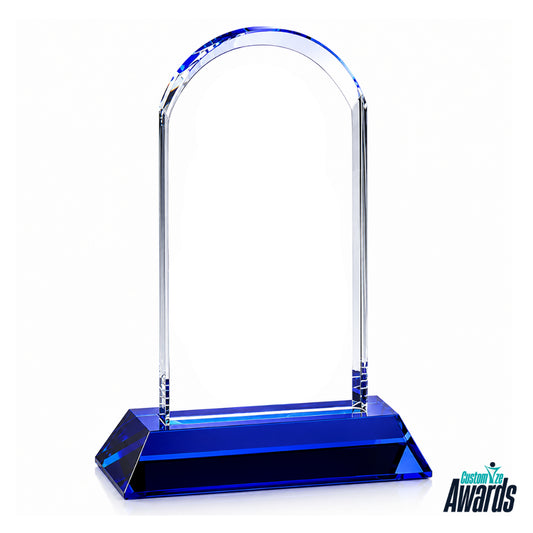 Cool Blue Arch Crystal  Engraved Recognition Award without engraving 