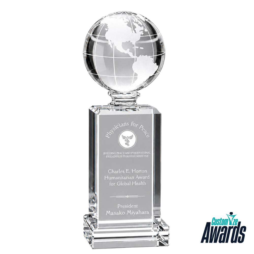 Cordova Globe  Custom Engraved Crystal Recognition Awards main 