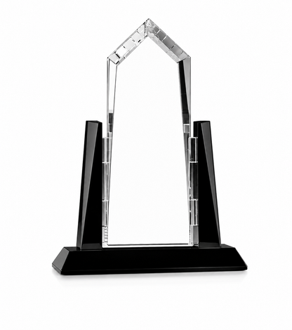 Personalized Sunridge Peak Crystal Award Trophy with Black Glass Accents
