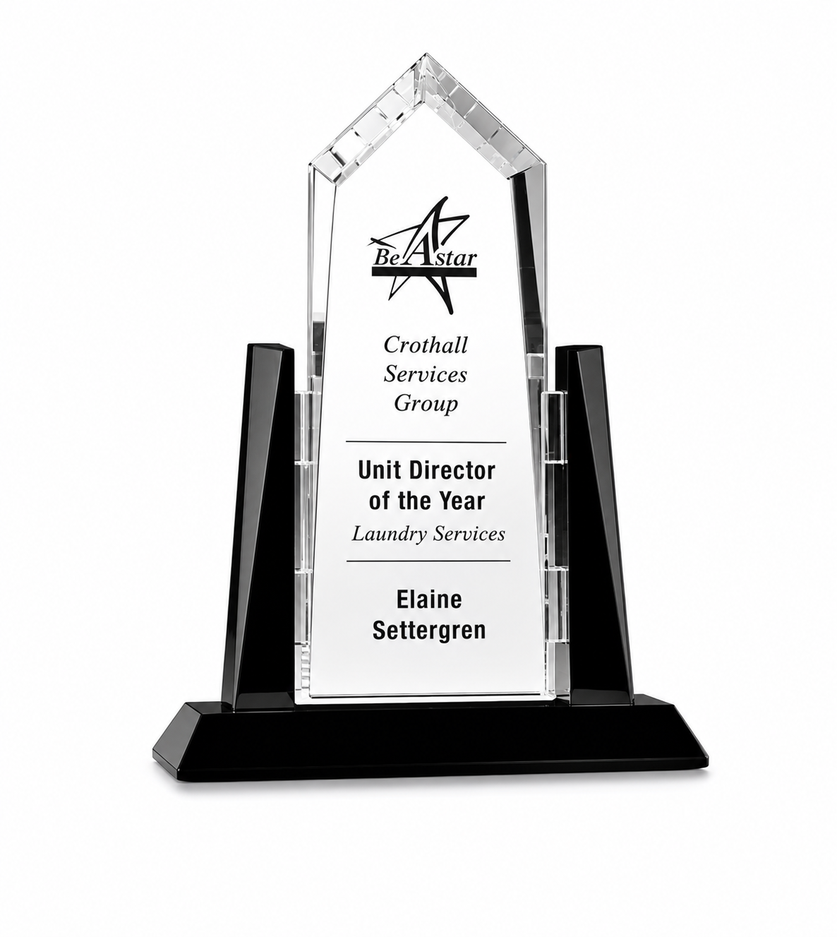 Personalized Sunridge Peak Crystal Award Trophy with Black Glass Accents