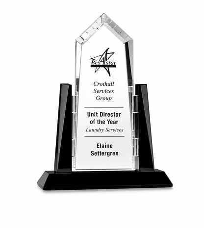 Personalized Sunridge Peak Crystal Award Trophy with Black Glass Accents