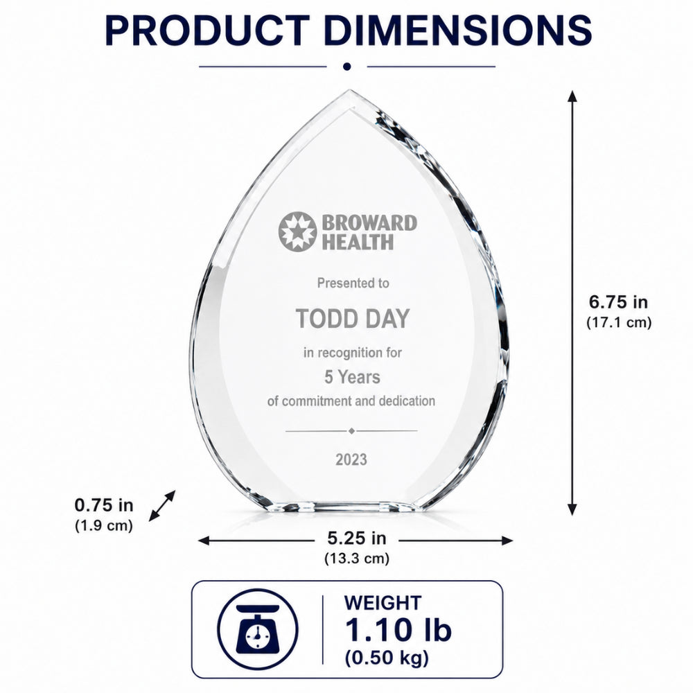 Eclipse Teardrop  Employee Service Crystal Award dimensions 