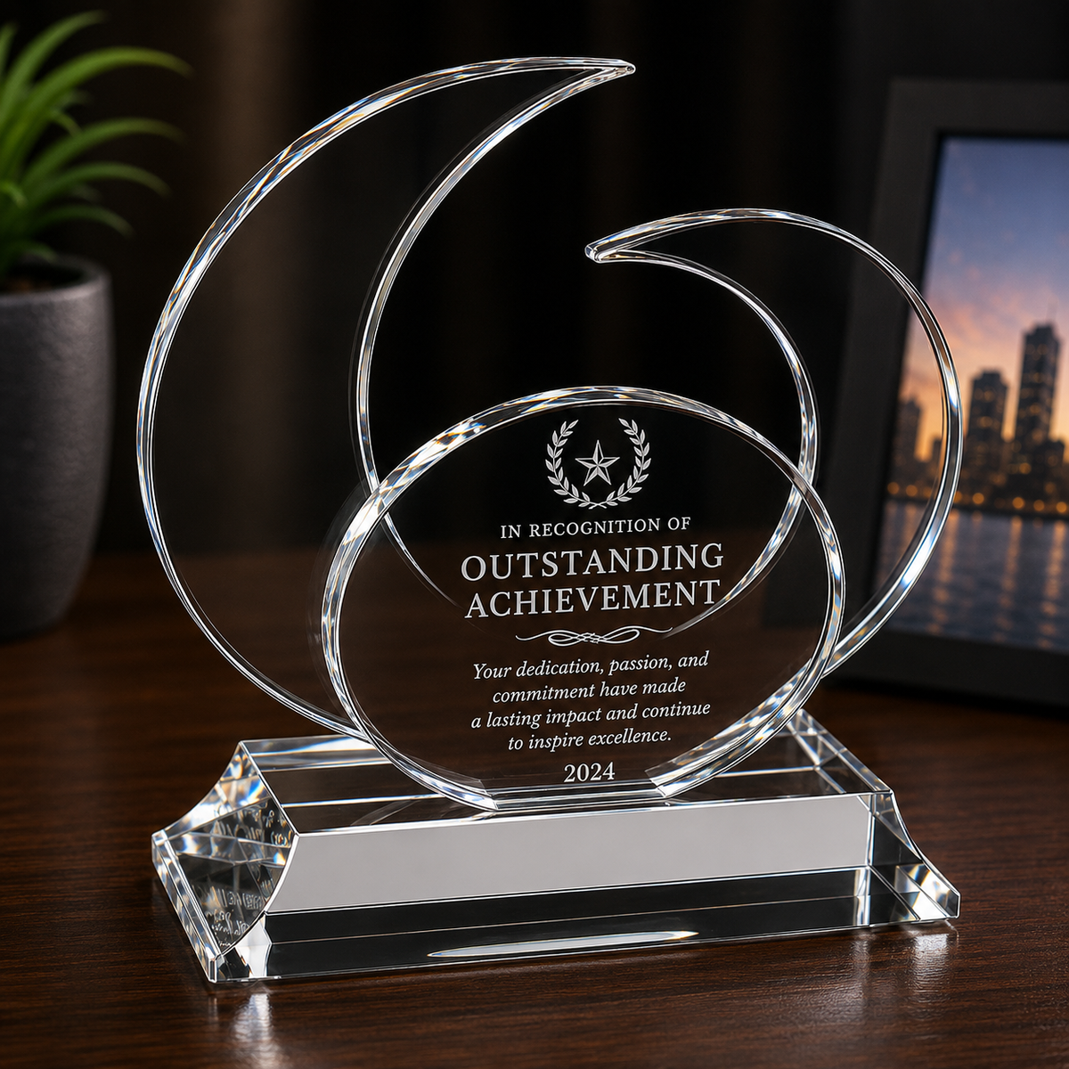 Elliptic Indigo Crystal  Engraved Recognition Award  lifestyle 