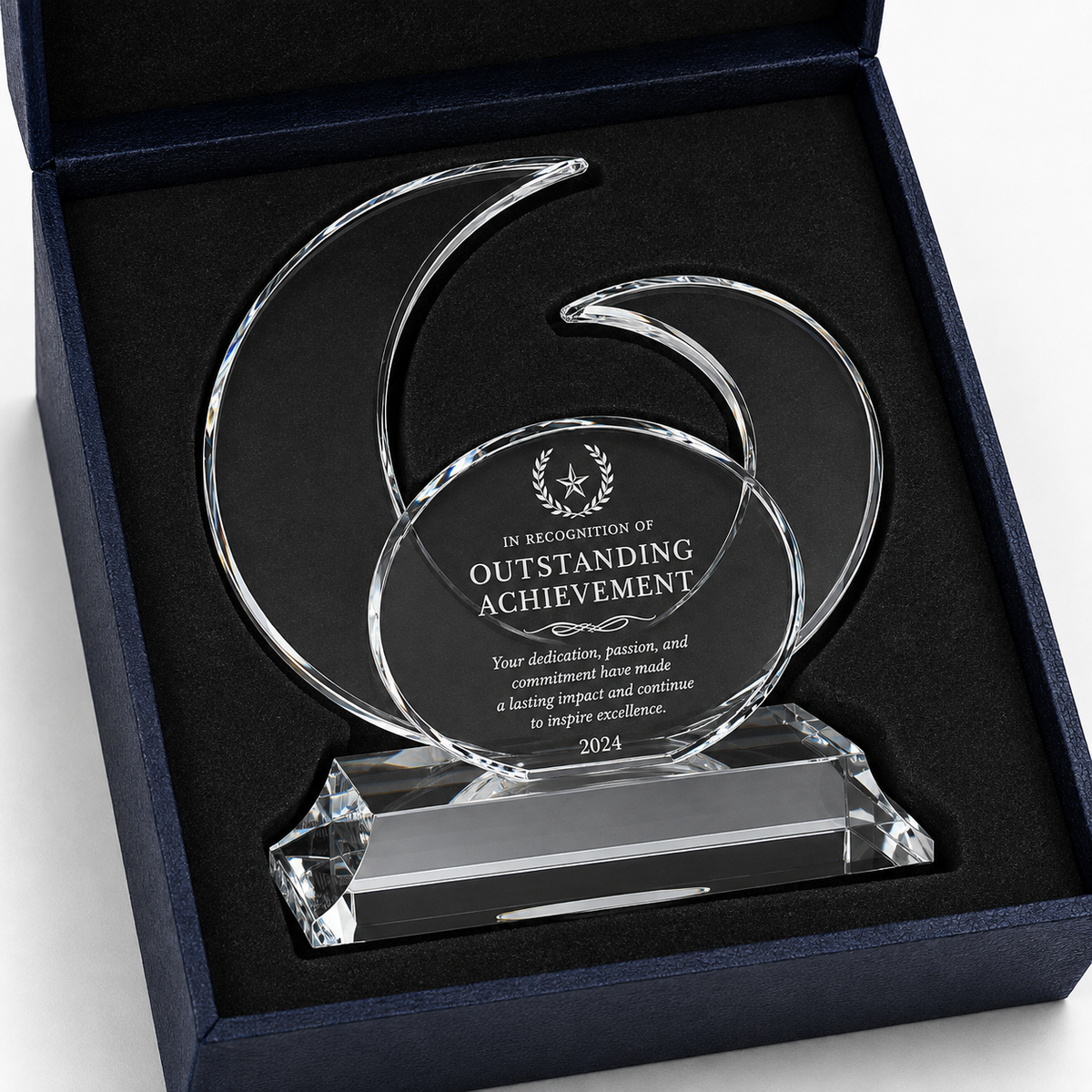 Elliptic Indigo Crystal  Engraved Recognition Award  pakaging 