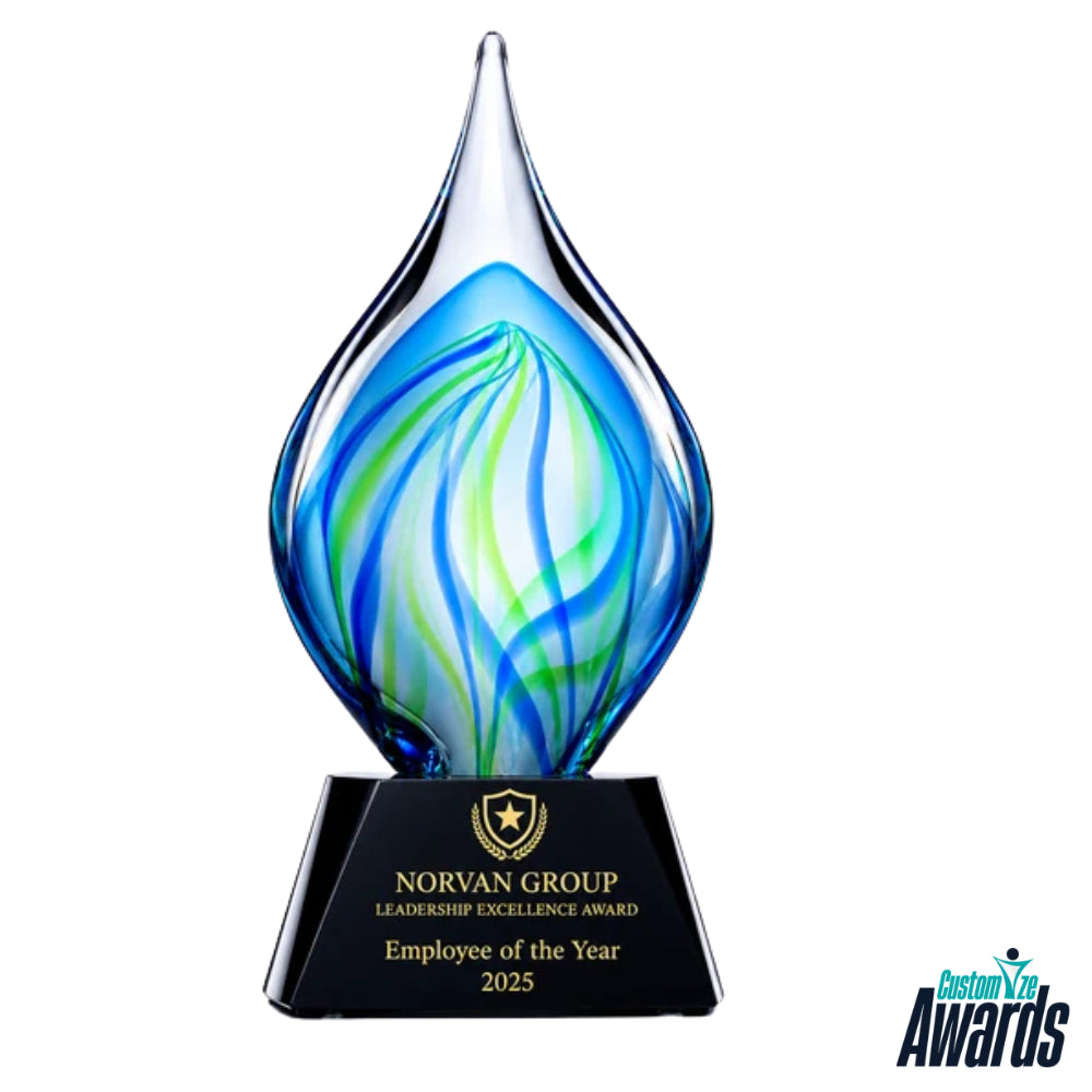 Emerald Wave | Custom Engraved Innovation Excellence Art glass Trophy
