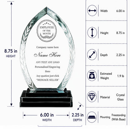 Employee Recognition | Customized  Employee Recognition Crystal Plaque