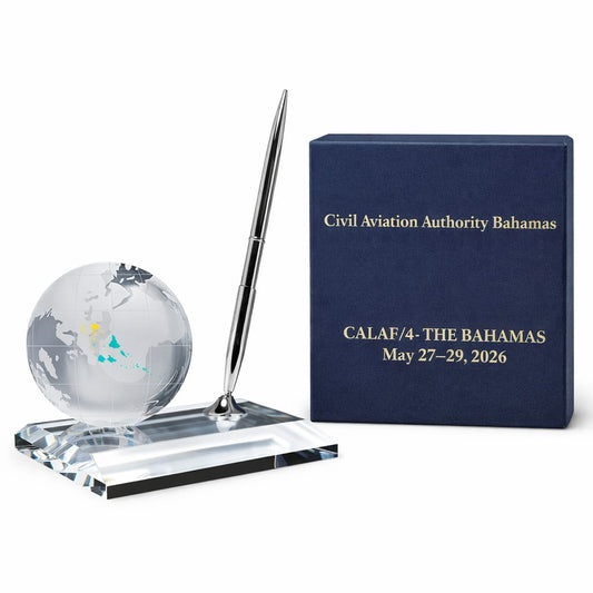 Executive Crystal Globe & Pen Set — Corporate Recognition Award