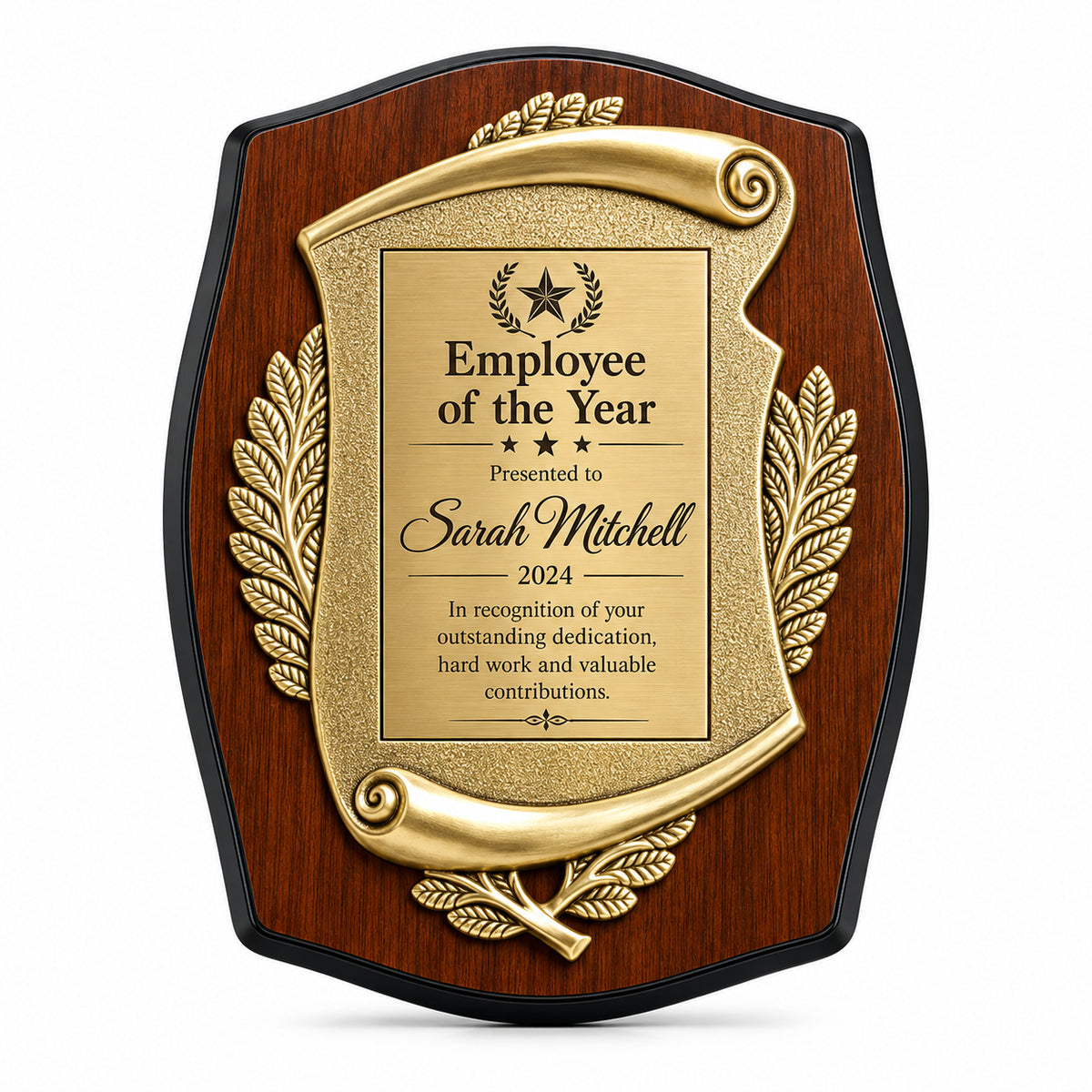 Gold Scroll Walnut | Catholic Cemetery Article Recognition Award