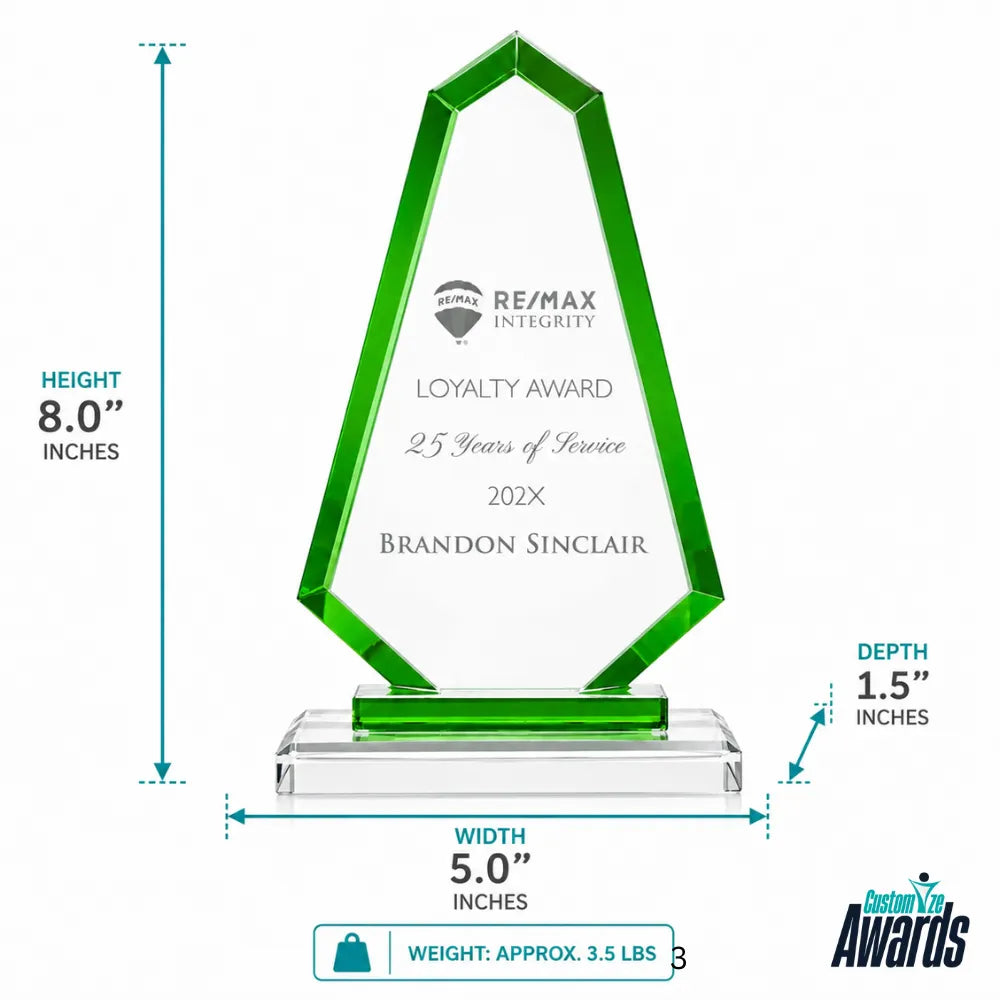 Green Faceted | Custom Engraved Recognition Crystal  Award