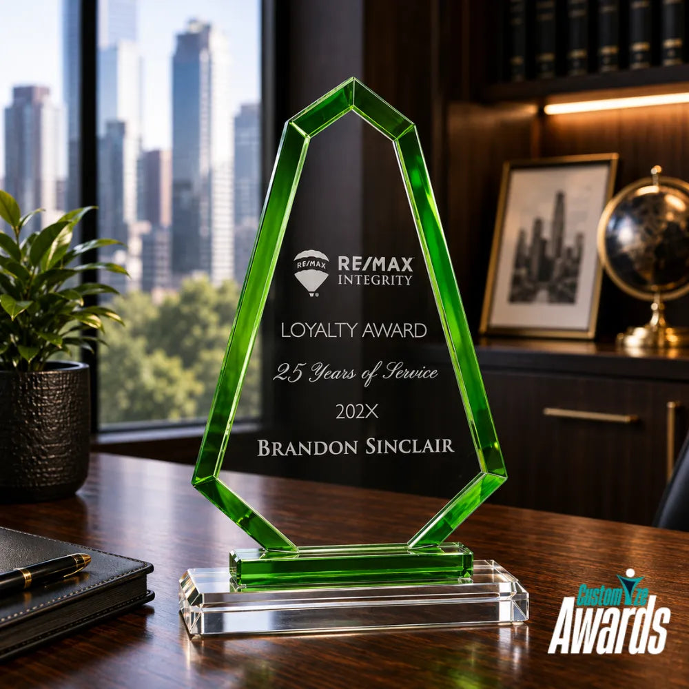Green Faceted | Custom Engraved Recognition Crystal  Award