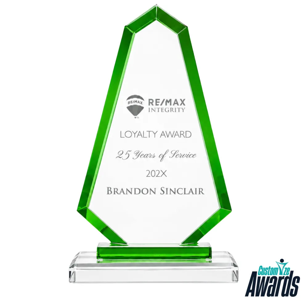 Green Faceted | Custom Engraved Recognition Crystal  Award