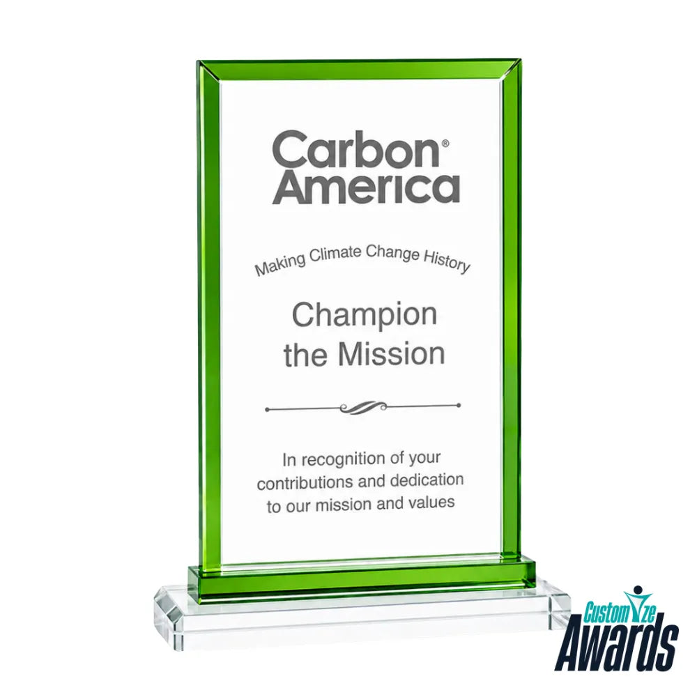 Green Trim Rectangle | Custom Engraved Recognition Crystal Award