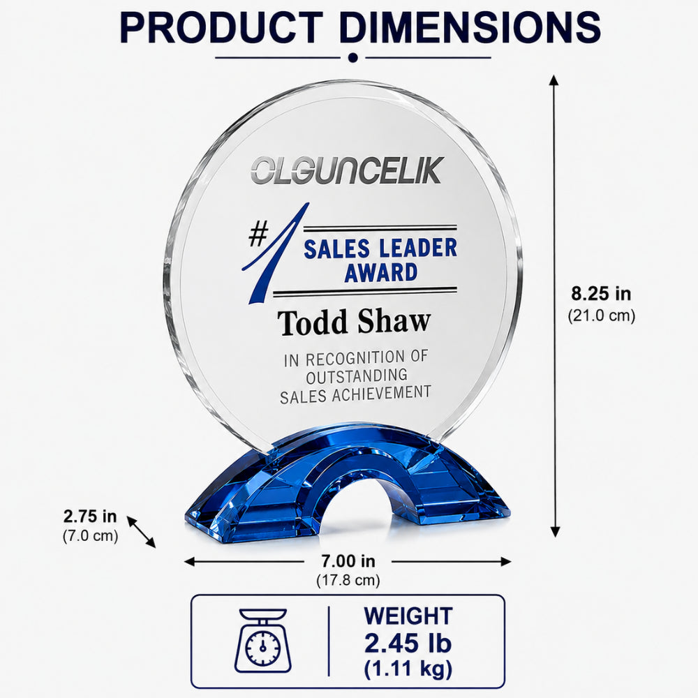 Greenbrier Indigo Circle  Engraved Recognition Award dimesnions 