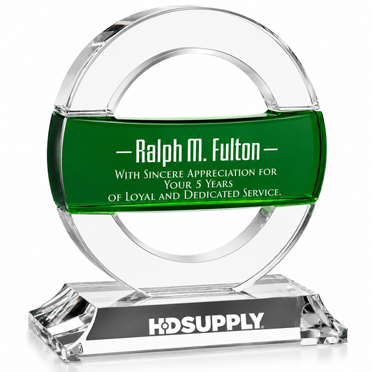 Greenville Crystal  Engraved Recognition Award with Green Accent main 