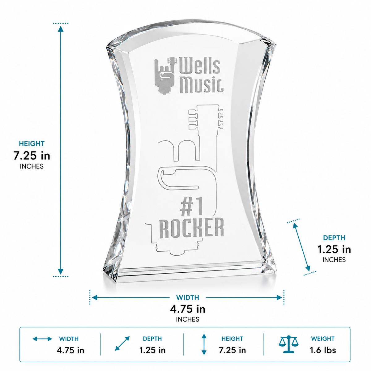 Harcourt Crystal  Custom Engraved Recognition Award doimensions 
