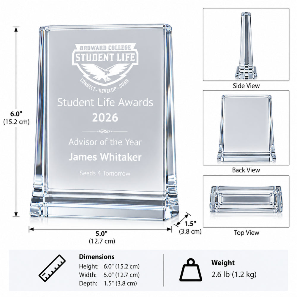 Modern Optical Crystal  Recognition Desk Award dimesnions 