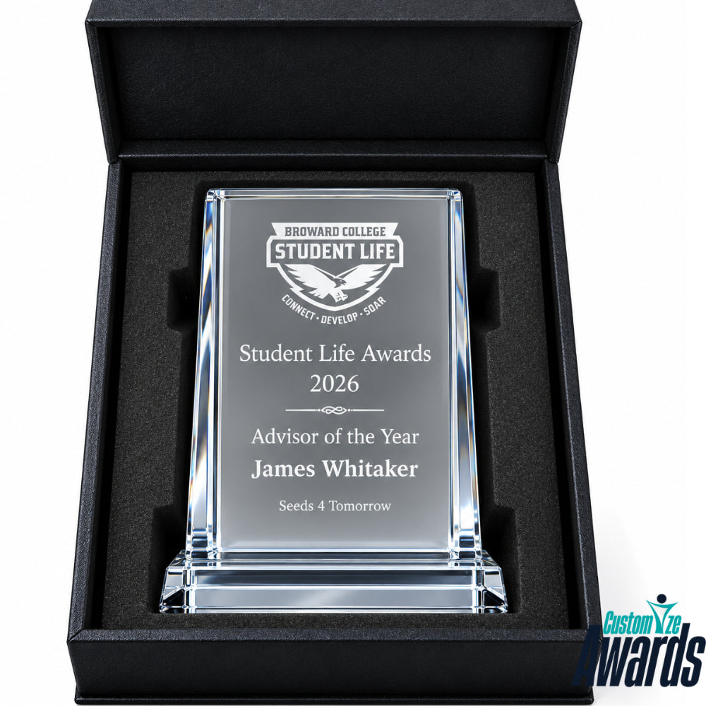 Modern Optical Crystal  Recognition Desk Award lpakaging 
