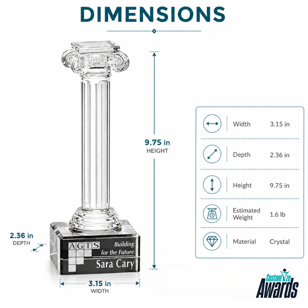PersonalizedEngravedIonicColumnCrystalAwarddimensions