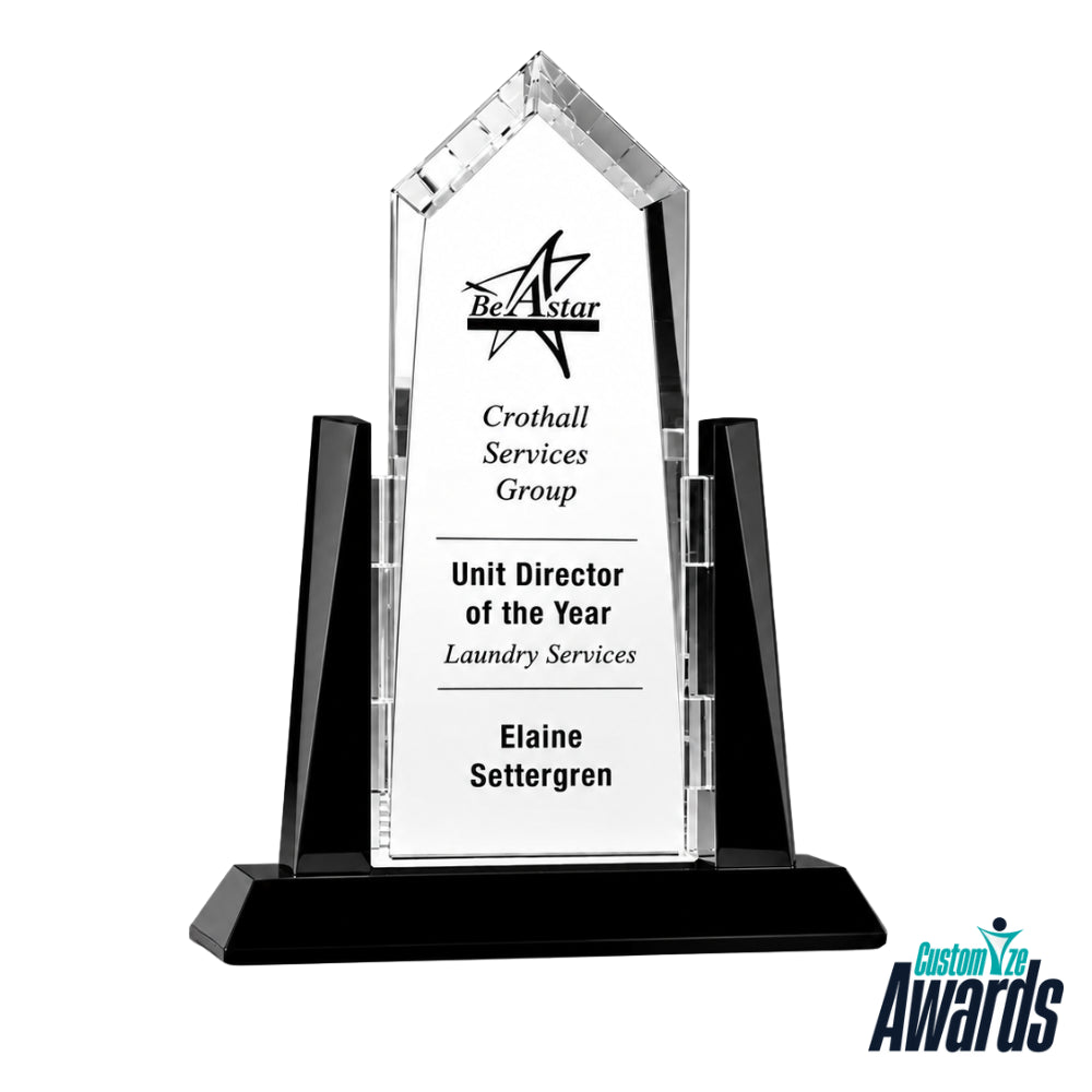PersonalizedSunridgePeakCrystalAwardTrophywithBlackGlassAccentsmainiamge