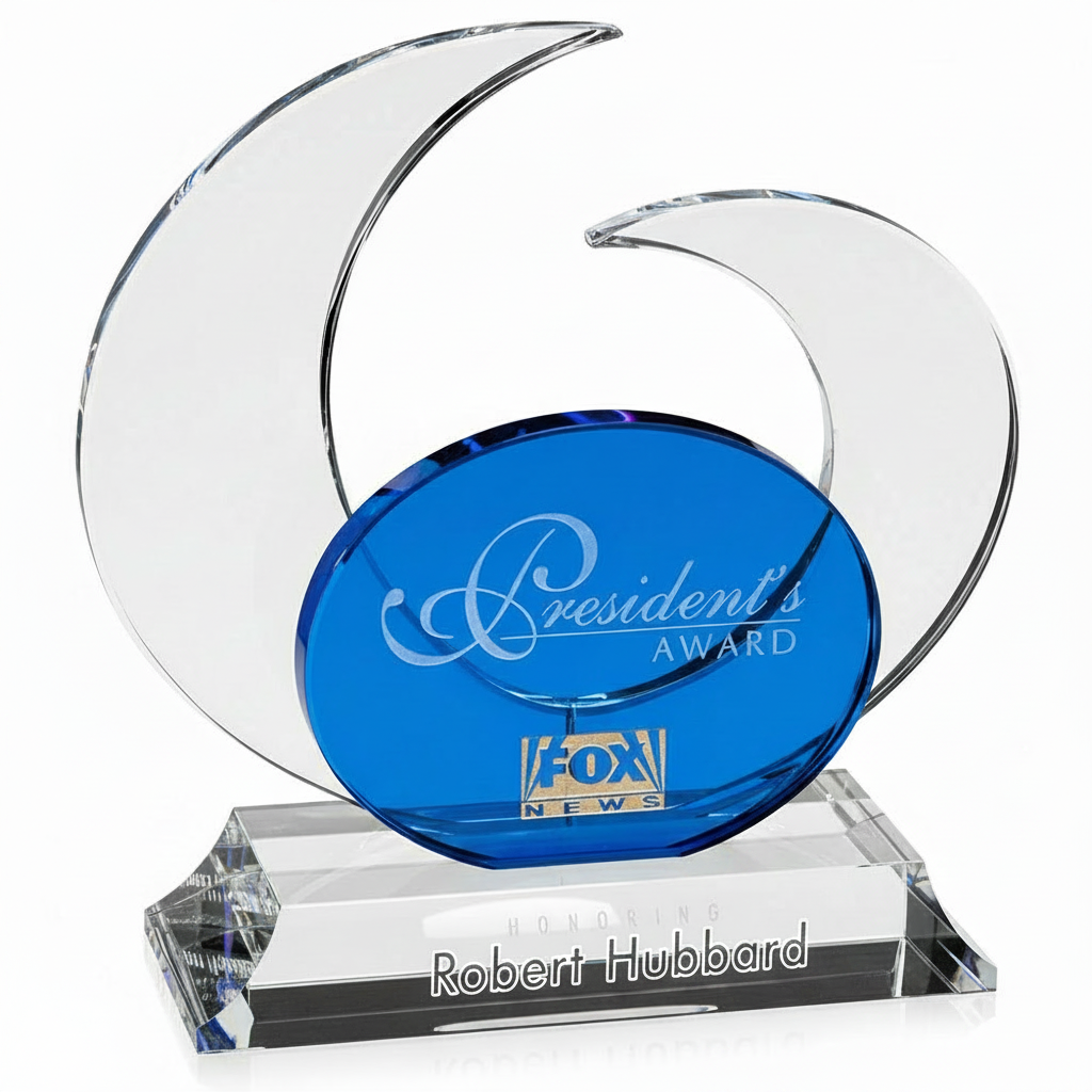 Personalized Elliptic Indigo Crystal Award Trophy