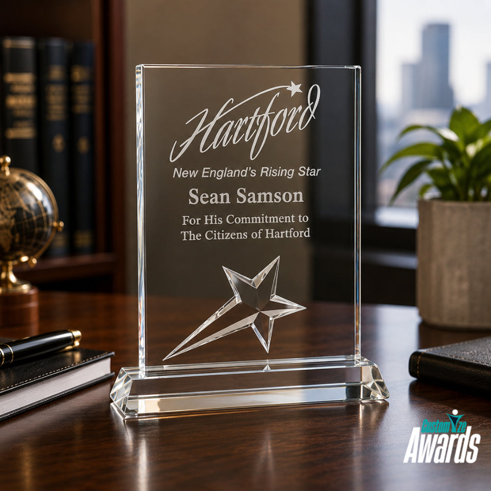 Rectangle Crystal Star  Engraved Recognition Award lifestyle 
