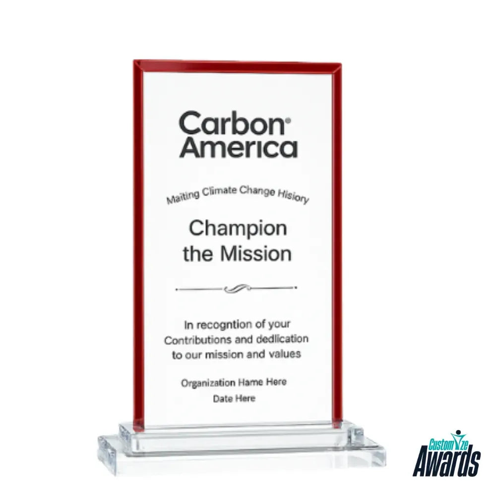 Red Trim Rectangle | Custom Engraved Recognition Crystal  Award