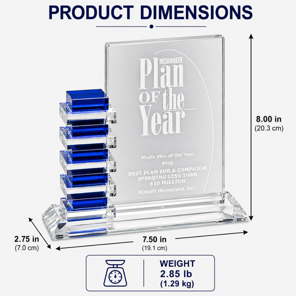 Resolute Crystal  Engraved Recognition Award diensions 