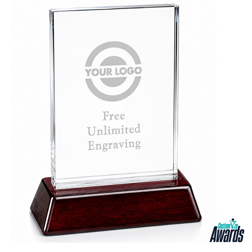 Rosewood Rectangle | Engraved Recognition Crystal  Award
