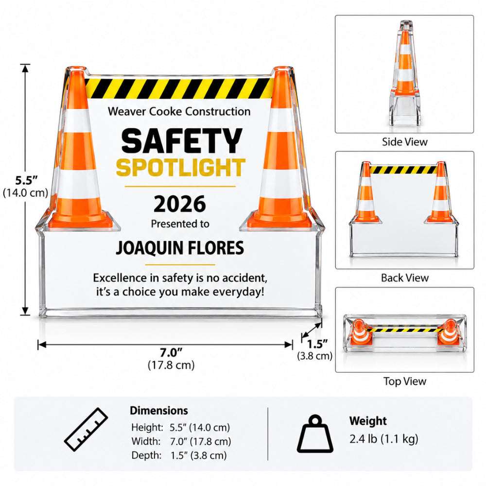 Safety Spotlight  Workplace Achievement Crystal Award dimensions