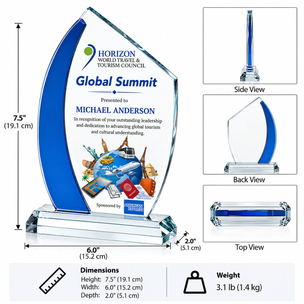 Sail Crystal  Leadership Recognition Award dimensions 