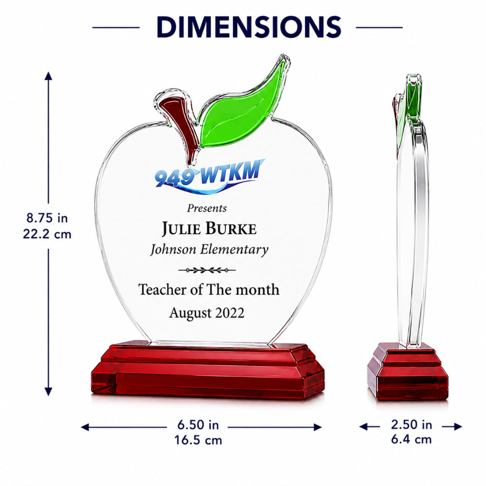 Scholars Apple  Teacher Recognition Crystal Award  dimensions 
