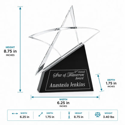 Étoile filante | Trophée en cristal personnalisé gravé