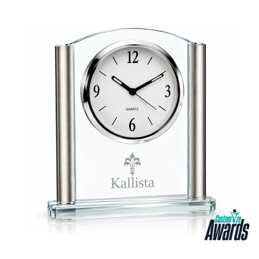 Silver Elegance | Crystal Desk Clock Recognition Award