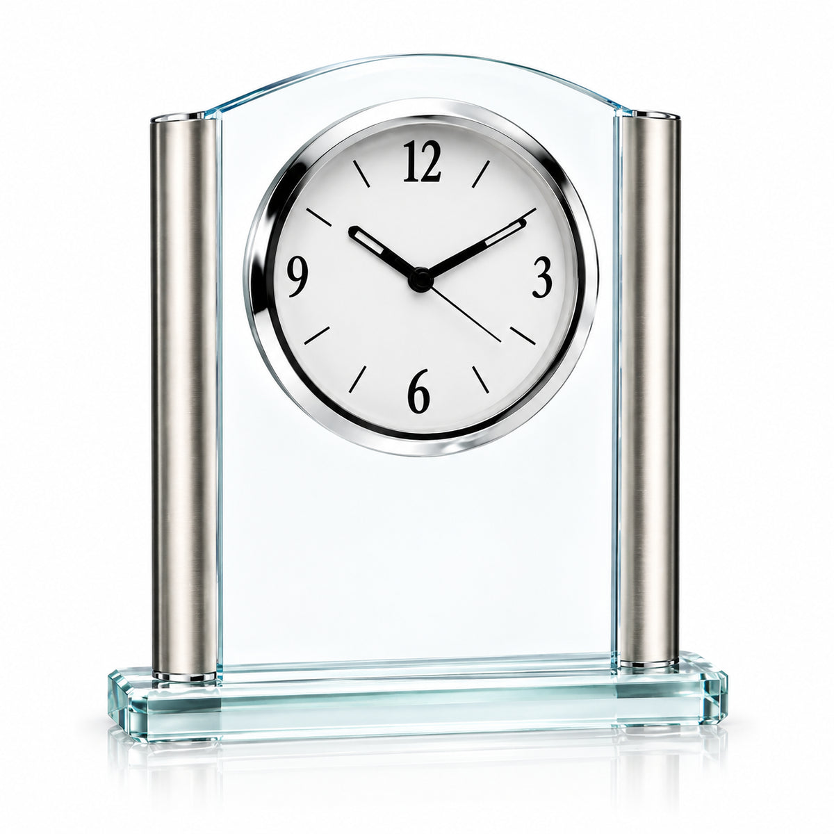 Silver Elegance | Crystal Desk Clock Recognition Award