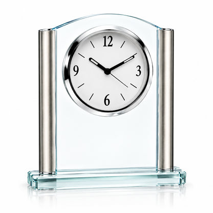 Silver Elegance | Crystal Desk Clock Recognition Award
