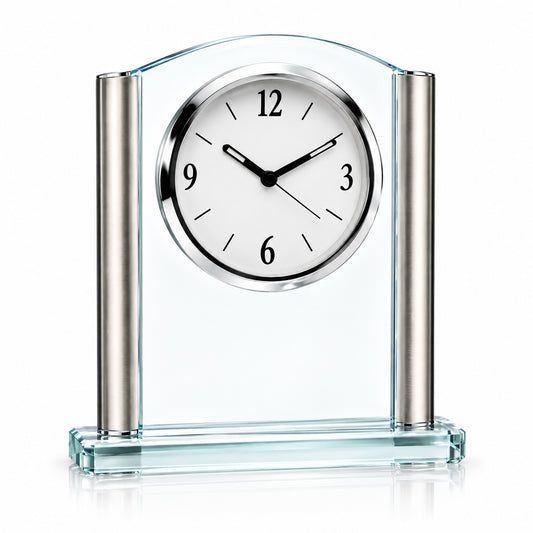 Silver Elegance | Crystal Desk Clock Recognition Award