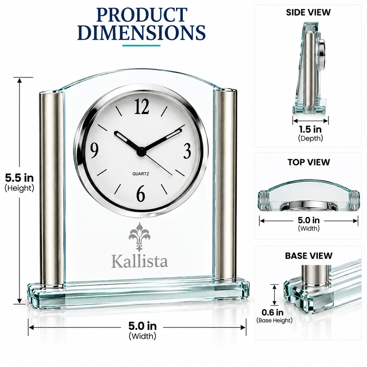 Silver Elegance | Crystal Desk Clock Recognition Award