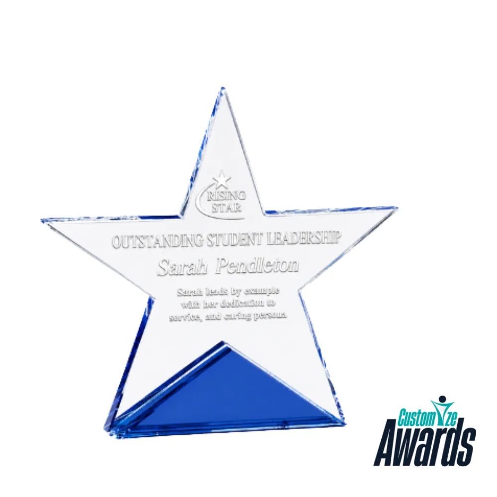 Star with Blue Base | Custom Engraved Recognition Crystal  Award