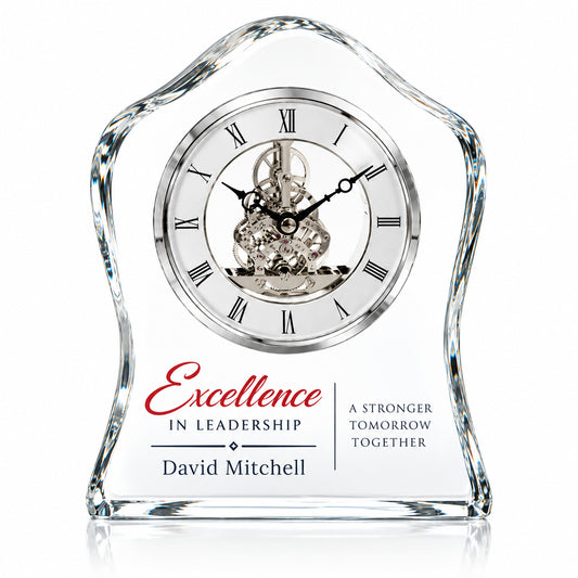 Timeless Crest | Custom Customer Service Crystal Clock Award