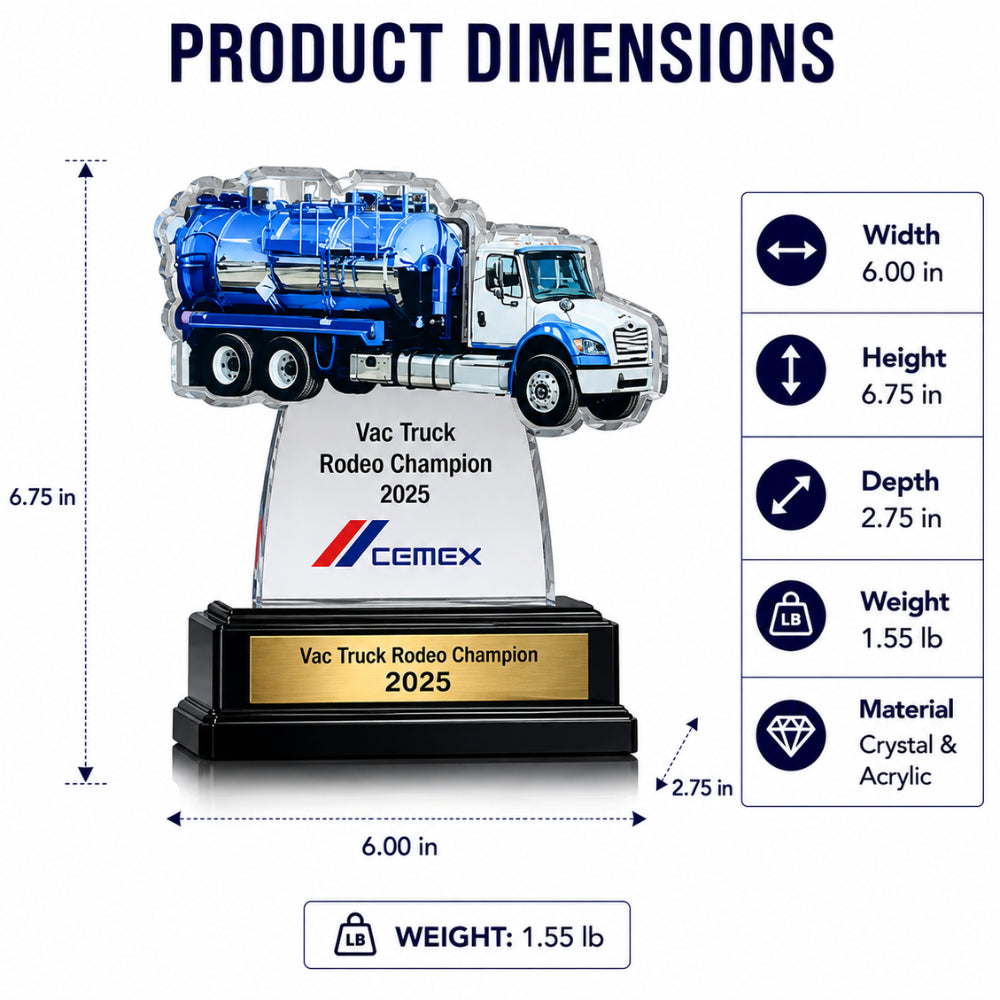 Vac Truck Acrylic Award dimensions 
