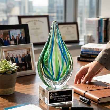 Droplet-Shaped Art Glass Award with Clear Crystal Base