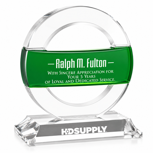 Personalized Greenville Crystal Award Trophy with Green Accent