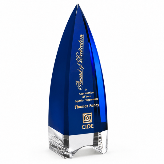Personalized Culmination Indigo Crystal Award Trophy