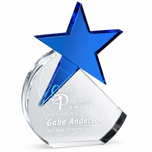 Personalized Cerulean Star Crystal Award Trophy