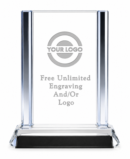 Cool Blue Rectangle Crystal Award – Personalized Engraved Trophy